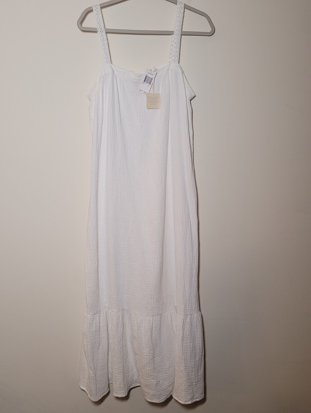 Magaschoni White Organic Cotton Gauze Maxi Dress Sleeveless Size Large Beach